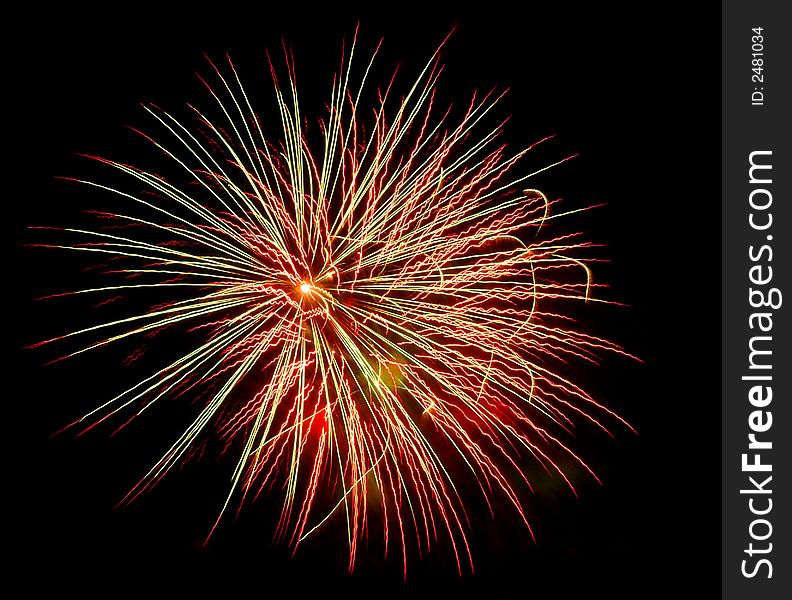 One big firework on black background. One big firework on black background