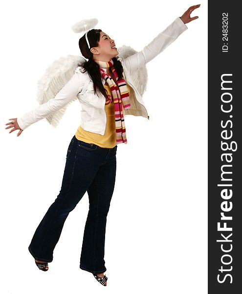 Asian Girl With Angel Wing Fly