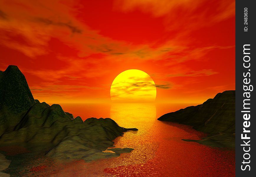 Beautiful sunset and moutain - computer generated image