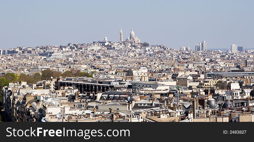 View of the Basilica of the Sacre CÅ“ur on Montmartre from the top of the Arch de Triumph, Paris, France. View of the Basilica of the Sacre CÅ“ur on Montmartre from the top of the Arch de Triumph, Paris, France