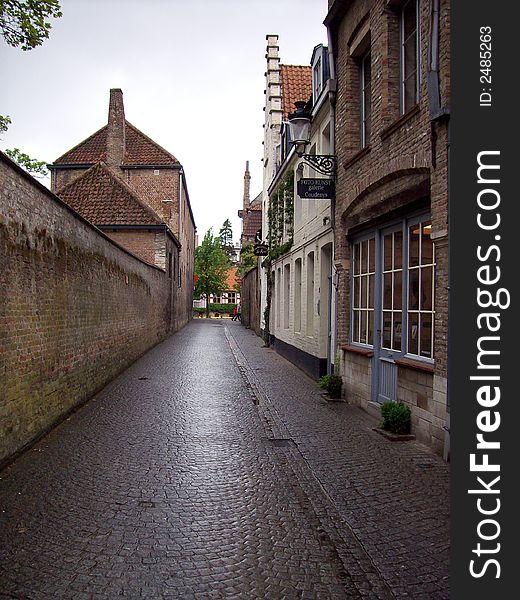 Photo of a cobblestone street in Brugge/Belgium. Photo of a cobblestone street in Brugge/Belgium