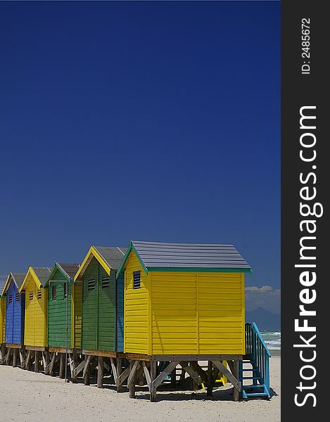 Beachfront huts on beach in Cape Town South Africa