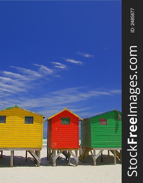 Beachfront huts on beach in Cape Town South Africa