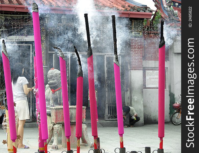 burning insence chinese temple panang malaysia