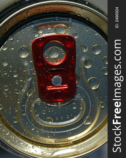 The top side of a very cold can of cool drink or beer. The top side of a very cold can of cool drink or beer.