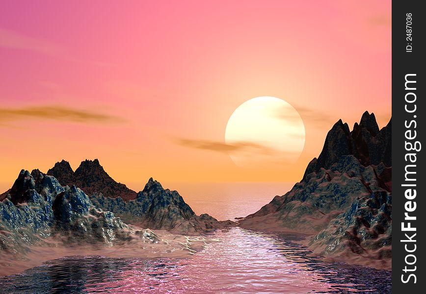 Beautiful sunset and moutain - computer generated image