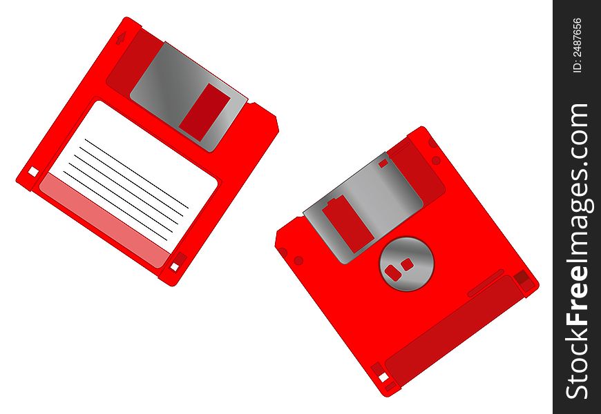 2 red diskettes on a white background