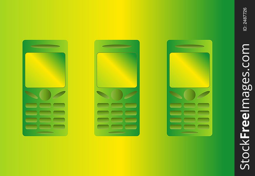 Mobile phones on a green gradient background