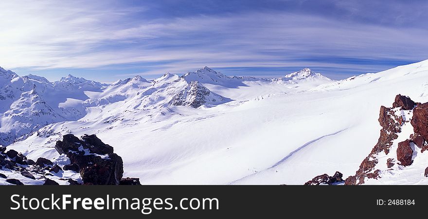 Elbsrus winter panoramic picture and peaks. Elbsrus winter panoramic picture and peaks