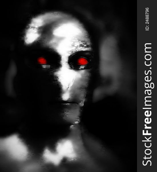 A computer created image of a metal alien android man. A computer created image of a metal alien android man.