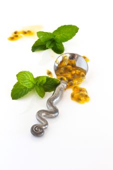 Granadilla Pulp On A Silver Spoon Stock Photo Granadilla Pulp On A Silver Spoon Stock Photo