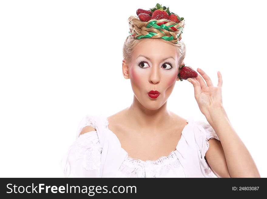 Woman With Strawberry In Her Hairstyle