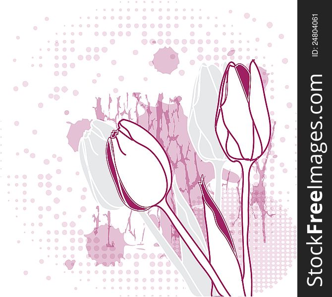 Tulips flowers lilac on graphic background