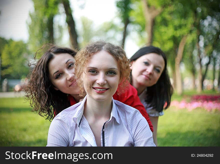 Three pretty faces on the nature. Three pretty faces on the nature