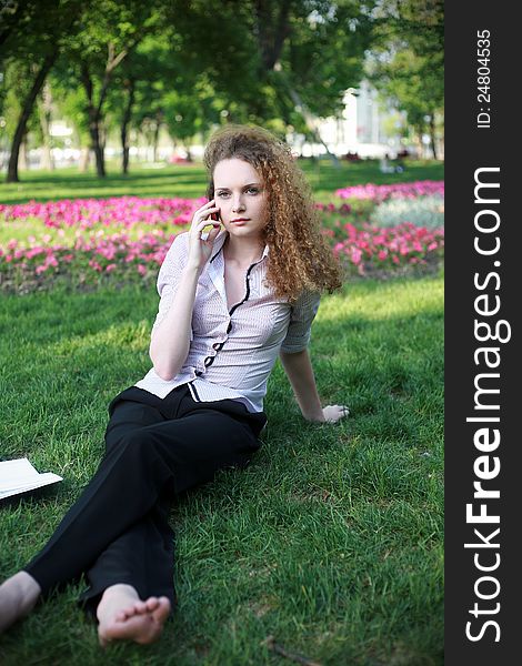 Redhead Curly Girl With The Phone Talking