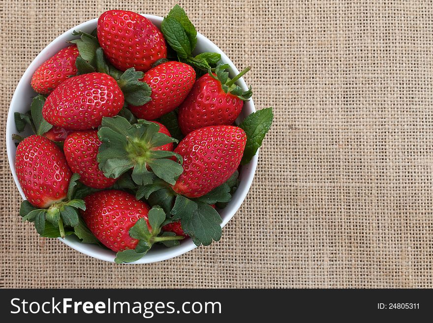 Strawberries on burlap