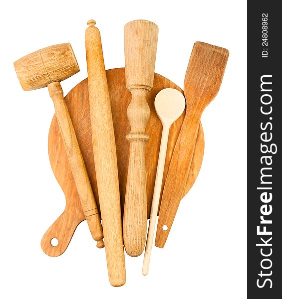 Wooden kitchen utensil against white background