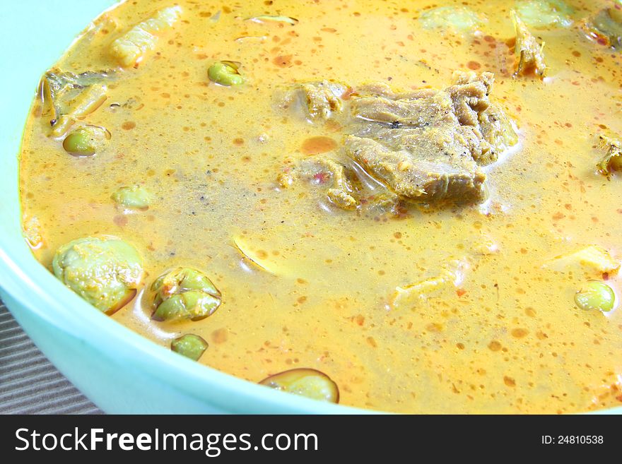 Green curry with beef, thai cuisine