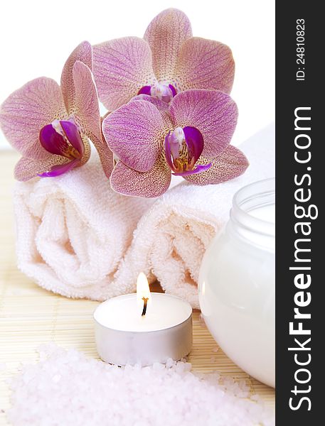 Candle, Towel And Orchid