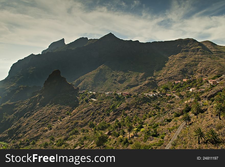 Settlements in front of high mountains, Masca, Tenerife, Spain. Settlements in front of high mountains, Masca, Tenerife, Spain