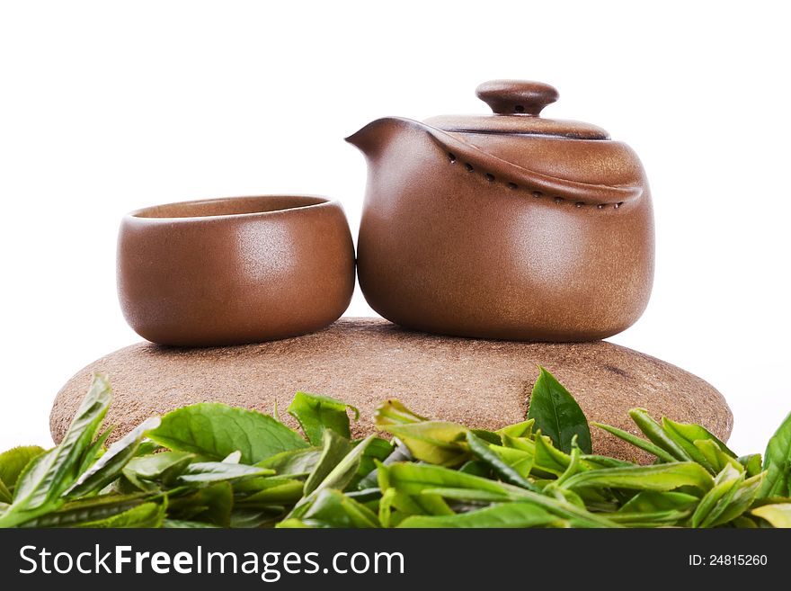 Chinese tea set with white background with space for your text and image