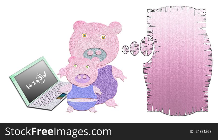 Illustration of a pig family with home study concept. Illustration of a pig family with home study concept