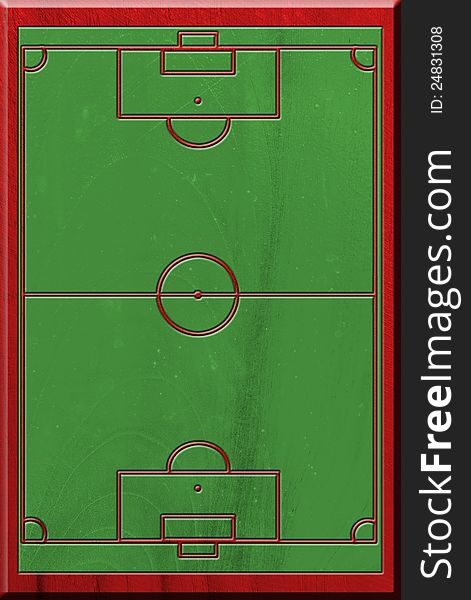 Stripes of soccer field on wooden plate