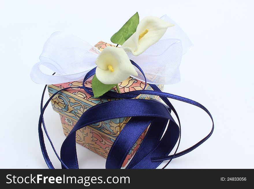 Nice image of beautiful gift box with decorative flowers