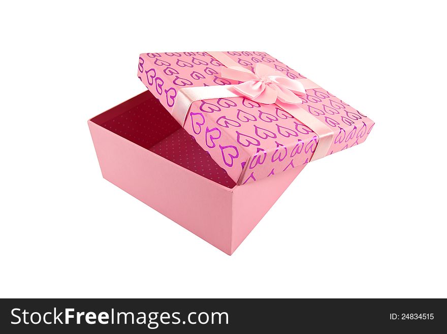 Pink open box on white background
