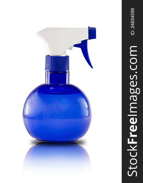 Blue bottle water spray isolated on white background with clipping path. Blue bottle water spray isolated on white background with clipping path