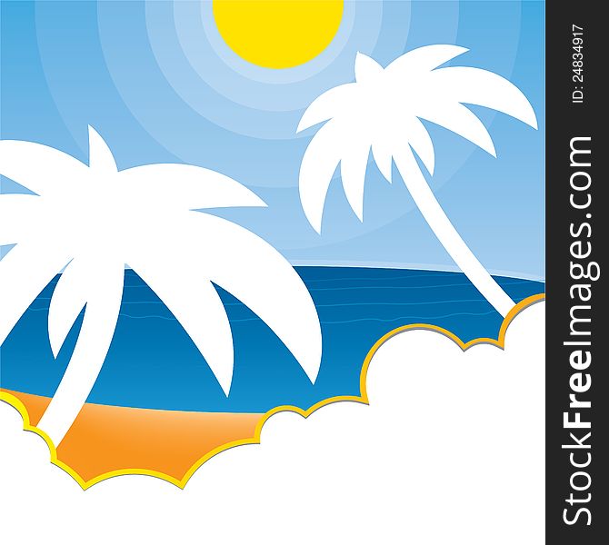 Vector tropical palm tree background with sunny beach