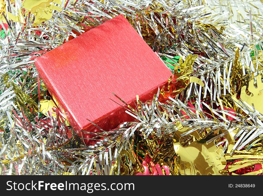 Red gift box on decoration for festival