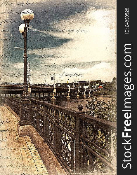 Embankment in the style of old postcards. Embankment in the style of old postcards