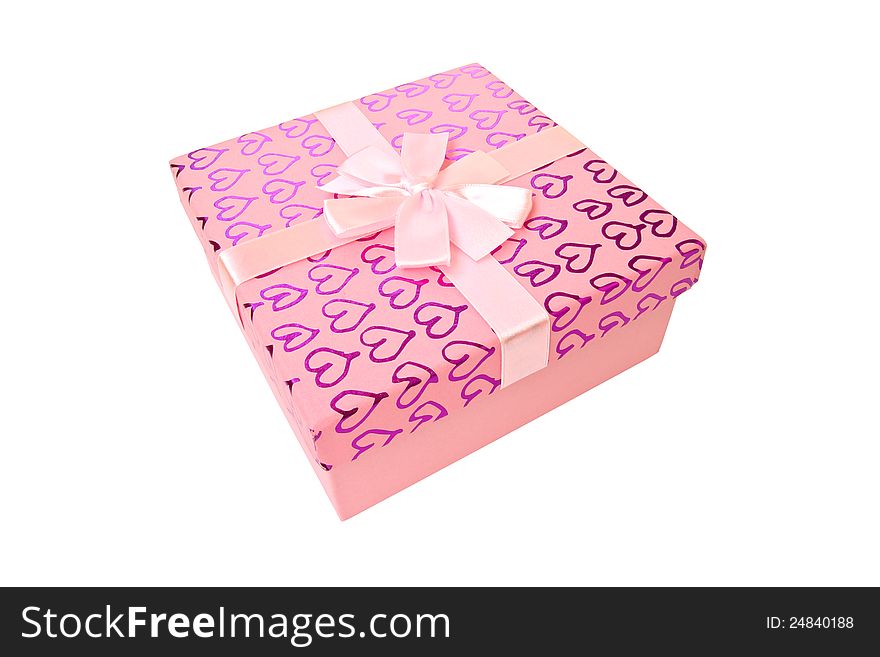 Pink gift box on white background