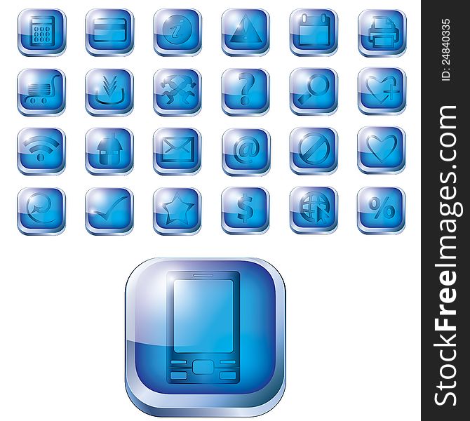 Glossy Blue Icon Set For Web