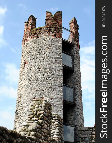 Main tower in a medieval castle, made of stones