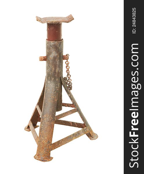 Rusty jack stand isolated on white background