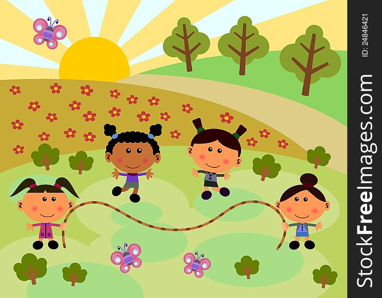 Park scene with jump rope