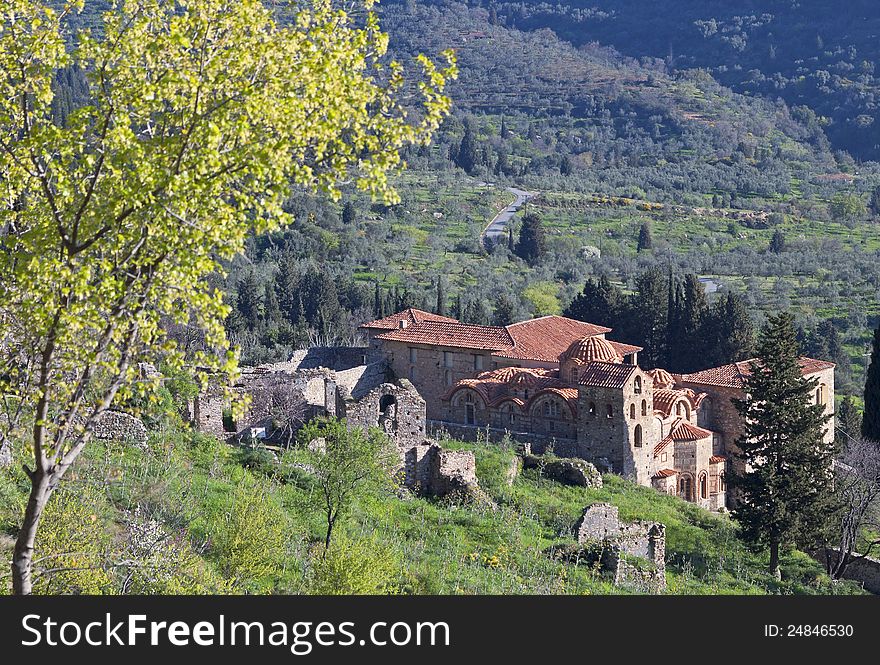 Mystras fortified medieval settlement at Sparta city in Greece. Mystras fortified medieval settlement at Sparta city in Greece