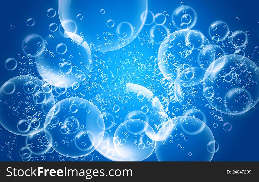 Beautiful blue underwater bubbles background