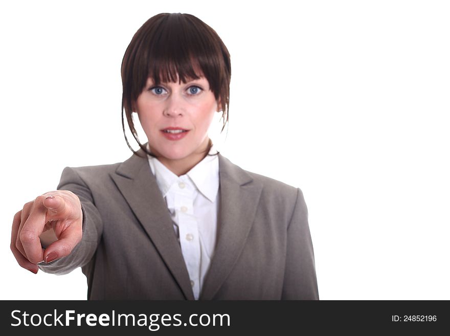 Image of a office woman pointing at you