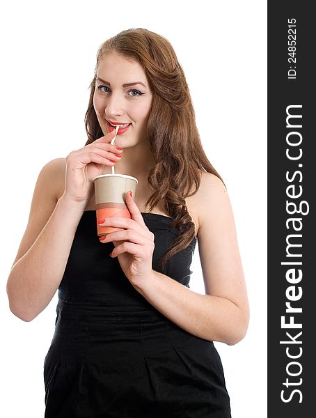Girl with a coffee cocktail isolated
