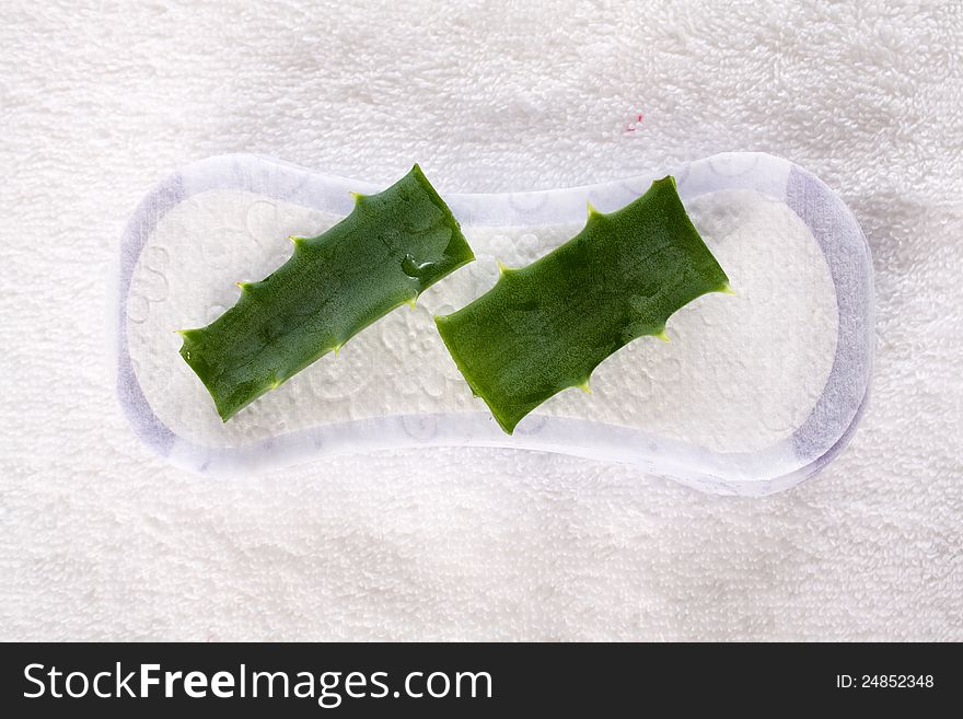 Sanitary product and leaves of the aloe