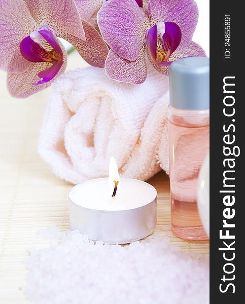 Candle, Towel And Orchid