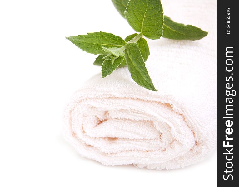 Mint with towel on a white background