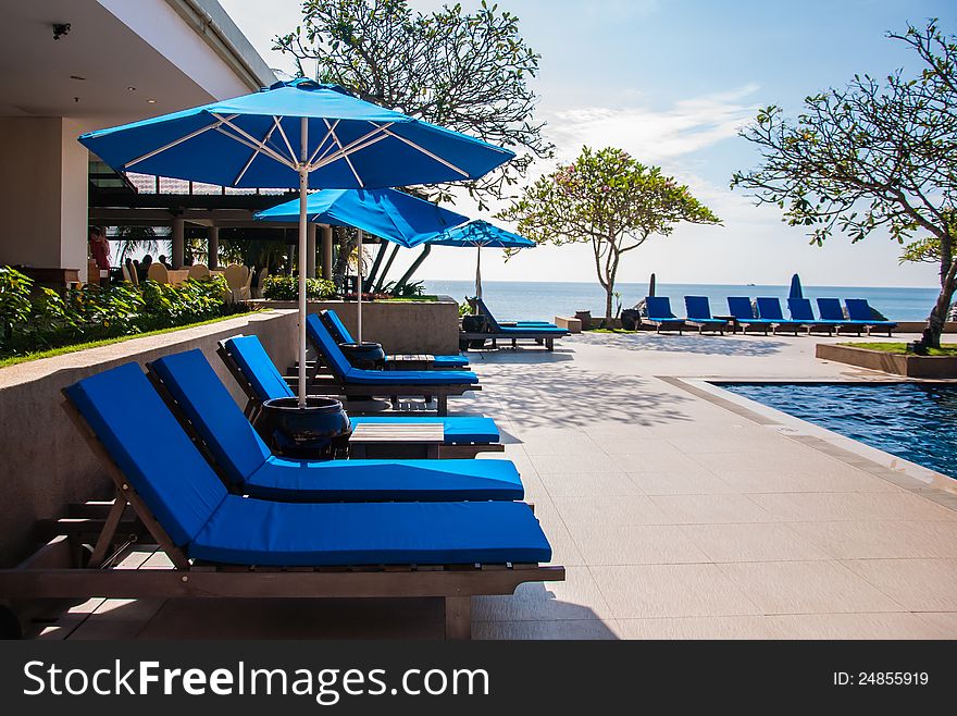 Swimming pool's sun bathing chairs. Swimming pool's sun bathing chairs