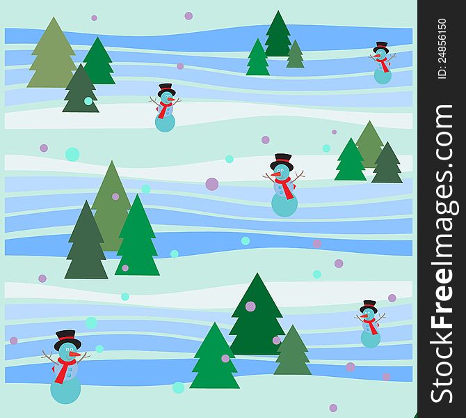 Winter pattern of snowmen in format