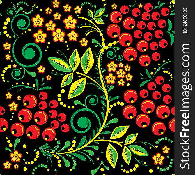 Khokhloma Seamless Pattern Background.   EPS 10.