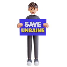 3d Render Cute Boy Holding Poster Save Ukraine Stock Photography