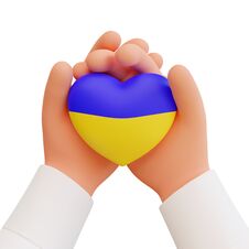 3d Render Hands Holding A Heart In The Colors Of The Flag Of Ukraine Royalty Free Stock Photography